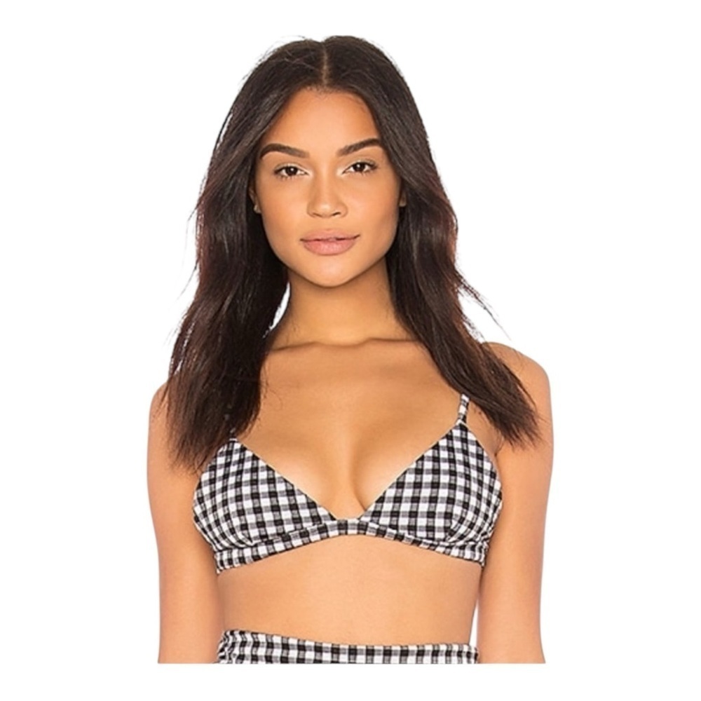 Mara Hoffman Swim Astrid Bikini Top in Black/White Gingham NWT